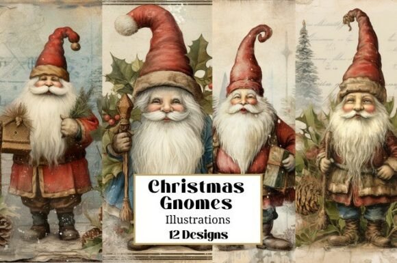 12 Christmas Gnome ELF Illustrations