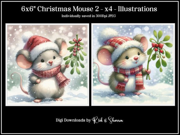 6x6 Christmas Mouse 2- X4 Illustrations for Branding