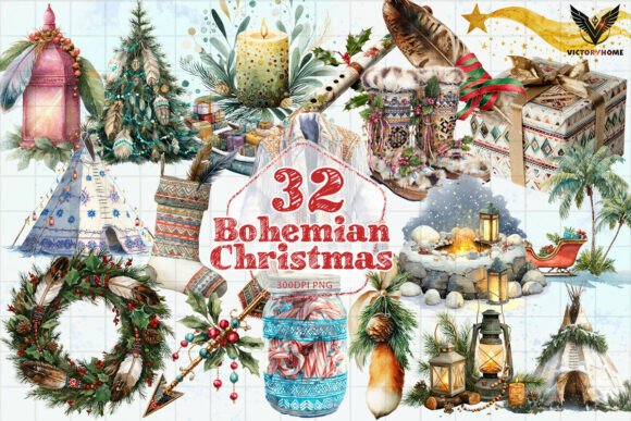 Bohemian Christmas PNG Review for Handmade Illustrations