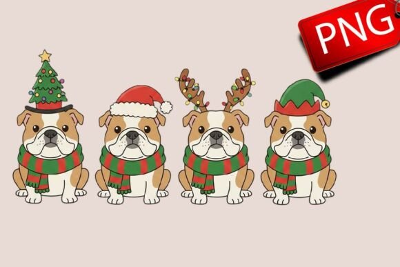 Christmas English Bulldog Dog Xmas PNG for Branding and Illustrations