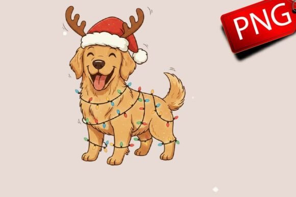 Christmas Golden Retriever Dog Xmas PNG Illustrations Review