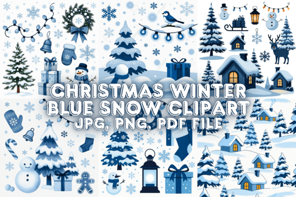 Christmas Winter Blue Snow Clipart Illustrations