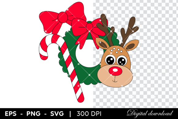 Christmas Wreath with Reindeer Candycane Illustrations Review