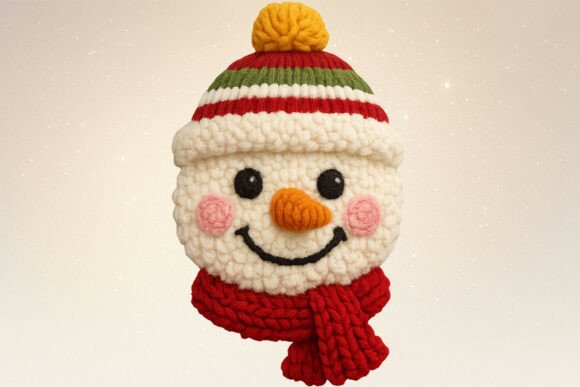 Crochet Yarn Christmas Snowman Face PNG Review