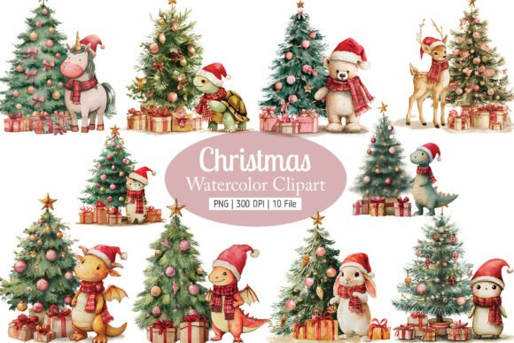 Cute Christmas Animal with Gift BOX PNG Illustrations Review