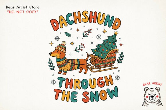 Dachshund Through the Snow, Christmas Hand-draw Illustrations