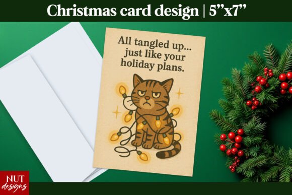 Funny Cat Christmas Card Design for Illustrations