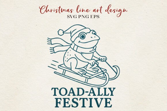 Funny Frog Christmas Line Art for Illustrations