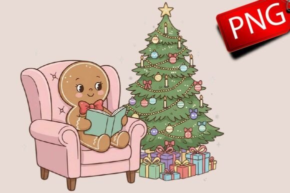 Gingerbread Reading Books Christmas PNG Review: Illustrations for Cozy Branding