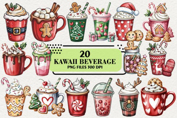 Kawaii Christmas Beverage Clipart Bundle: Festive Illustrations for Handmade Creators