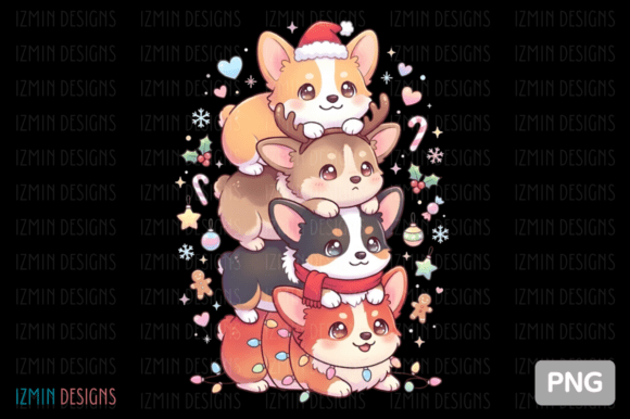 Kawaii Christmas Corgi Puppy Stack PNG Review