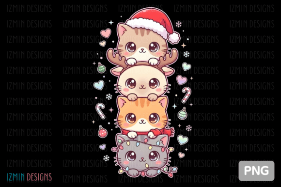 Kawaii Christmas Cute Cat Stack Art PNG Review