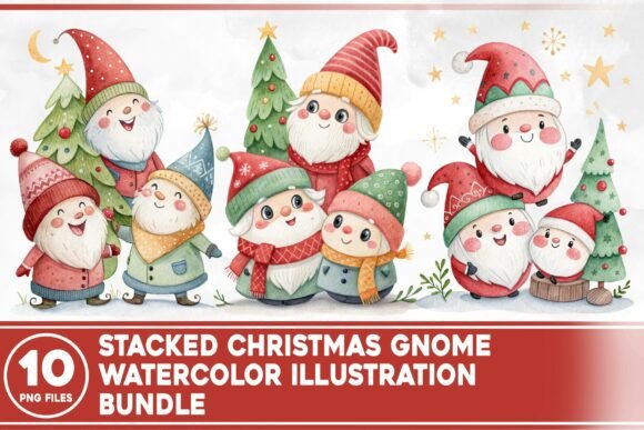 Stacked Christmas Gnome Watercolor Illustrations Review