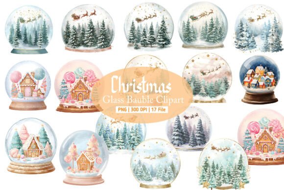 Watercolor Christmas Glass Bauble PNG