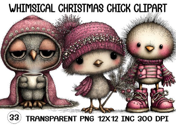 Whimsical Christmas Chick Clipart for Illustrations