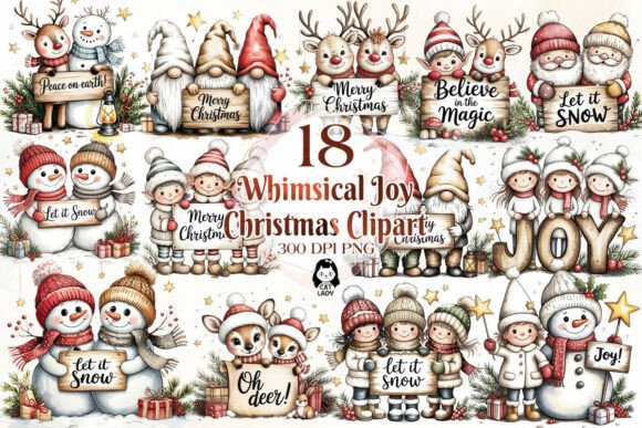 Whimsical Christmas Joy Clipart Bundle for Illustrations